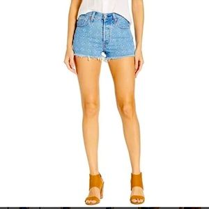 Levi’s 501 Dottie Blue Cutoff Denim Shorts Fringe Hem